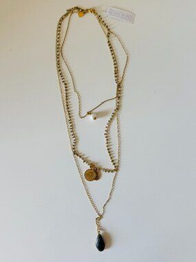 NWT John Wind Maximal Art Signature Collection Three Tier Necklace Gold Long Gre